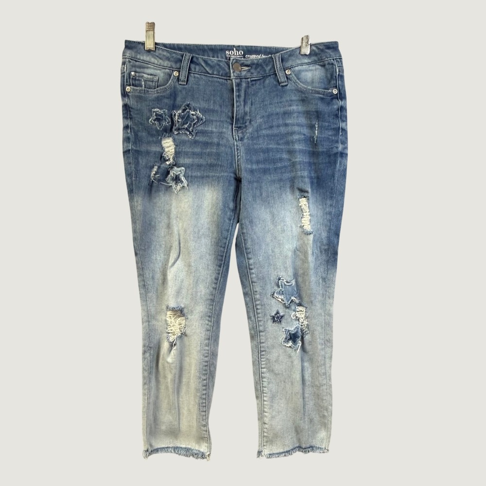 Express soho Cropped Boyfriend Jeans Light Wash Star Distressed 31